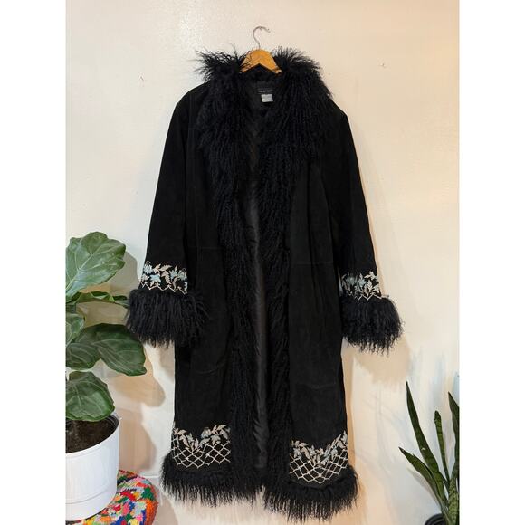 Via Accenti Jackets & Blazers - Y2K Leather & Fur Embroidered Penny Lane Coat size 30